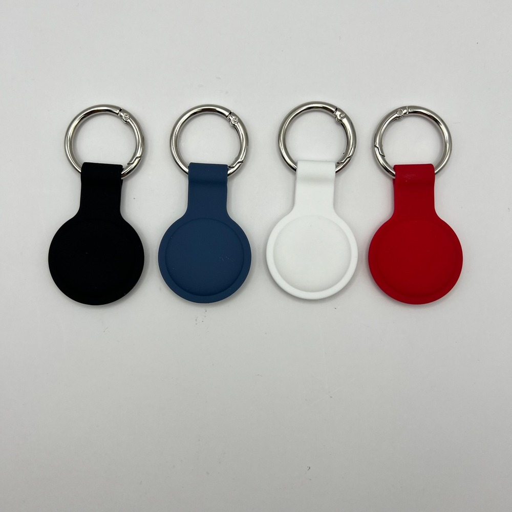4 Pack Silicone AirTag Holder Keychain Cases Black Navy White Red Protective Set